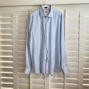 Eton Contemporary-Fit Signature Twill Blue Textured Button-Up Dress Shirt-17 1/2